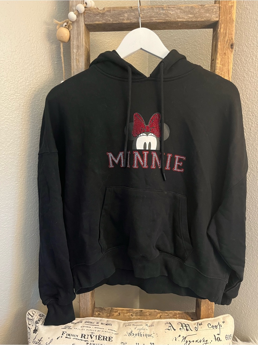 Disney Black Hoodie with Red Rhinestone Minnie Design